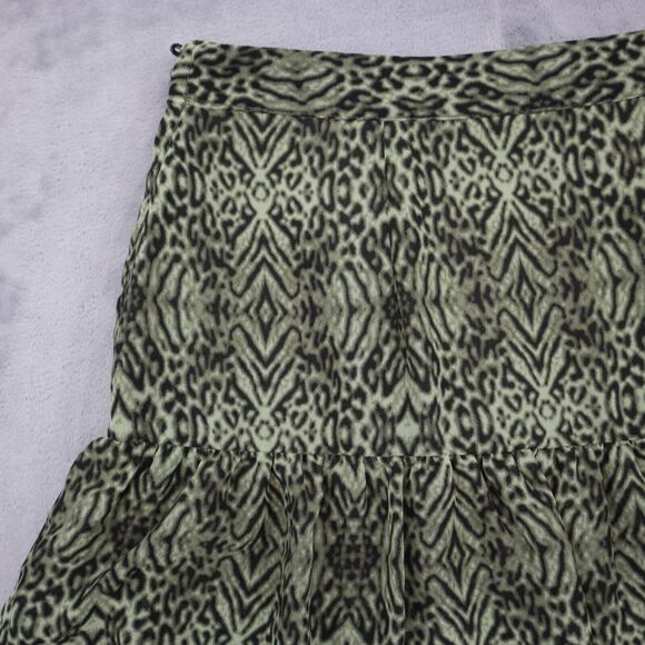 HM Skirt Womens 6 Green Animal Print A Line Layered Side Zipper Bottoms - Picture 14 of 16